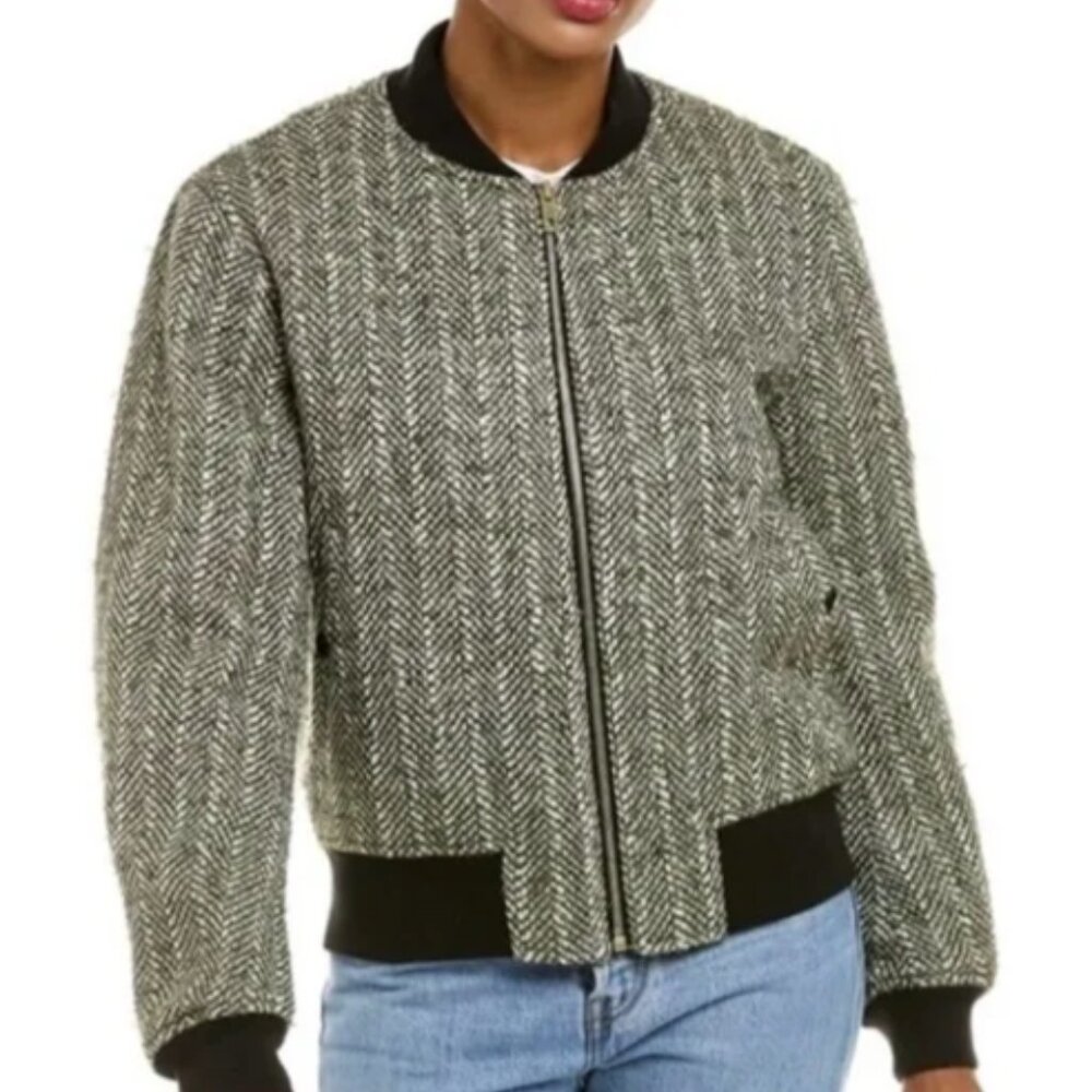 Rag & Bone Women's Chevron Bomber Jacket in Black and Gray